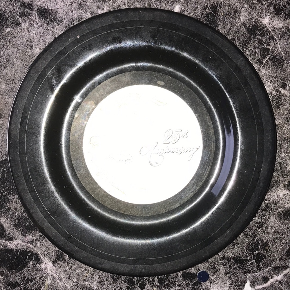 25th Anniversary Decorative Black Plate with Silver Center